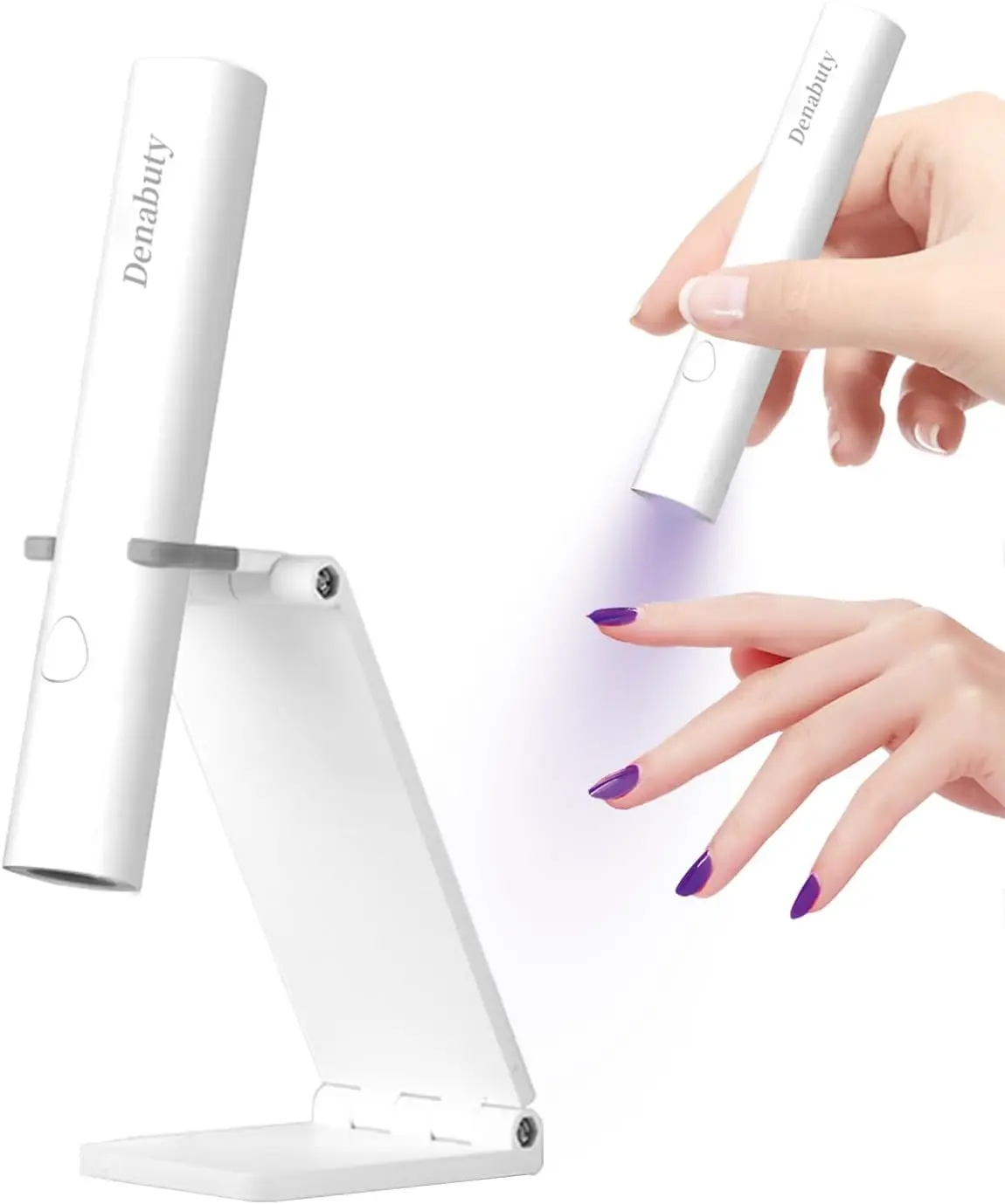 

Portable UV LED Nail Lamp with Stand, Rechargeable USB Cordless, 2 Timers for Fast Gel Nail Drying (White)