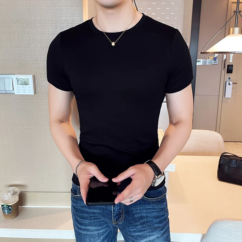 Summer High Quality Solid Slim Fit Short Sleeve T-Shirts Men O-Neck Casual Skinny Tee Shirt Man Sports Fitness Cotton T-Shirts