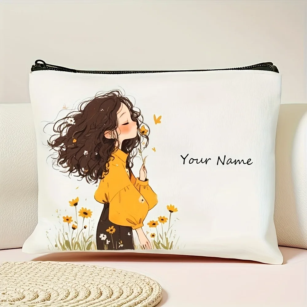 Benutzerdefinierte Name Cartoon Mode Mädchen Muster Make-up Tasche Handtasche große Kapazität Kulturbeutel Federmäppchen schickes Geschenk Kosmetiktasche – Detail 2