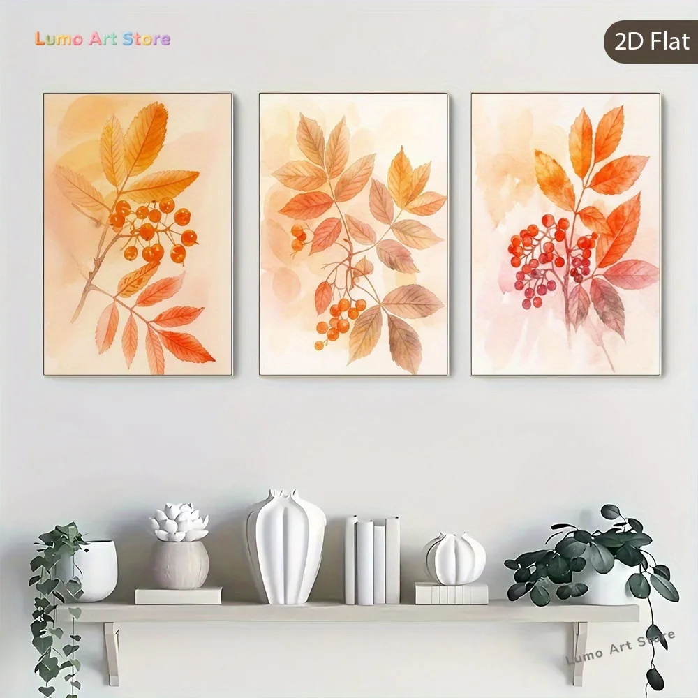 2D Flat, 2D Flat Painting, 2D Flat Painting, Set of 3 Unframed Prints, Featuring Autumn Leaves, Perfect for Harvest Celebrati