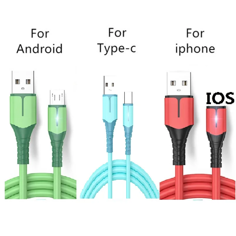 5A High Current Charger Cable Type C Micro USB Fast Charging  Data Cord for Android Phone 0.25m/1m Liquid Silicone Durable Line