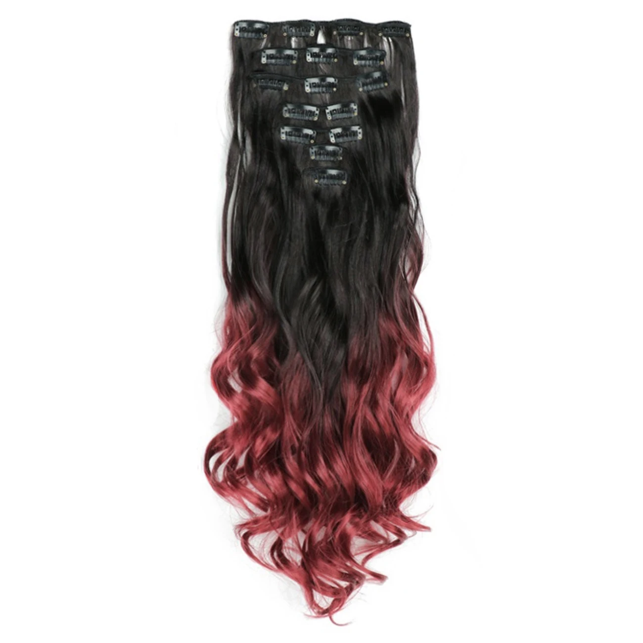 Soowee Synthetic Hair Curly Black To Purple Rainbow Clip In Hair Extension Fake Hair Ins One Piece Violet Extensions