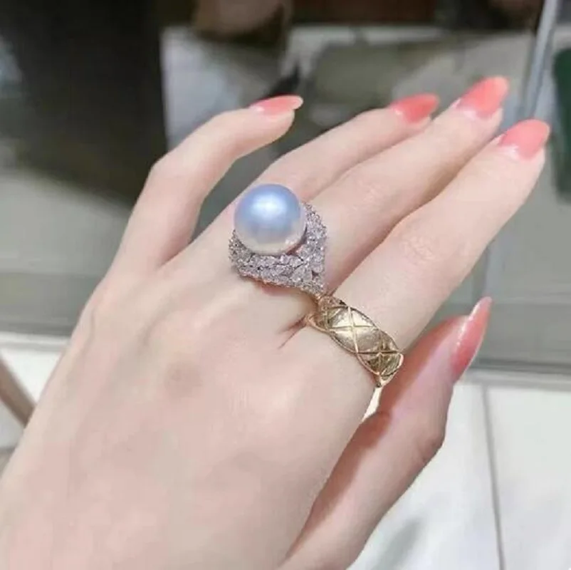 

new HUGE AAAA ++++ 11-12MM ROUND AKOYA WHITE Pearl Ring S925 Sterling Silver Seawater Nanyang