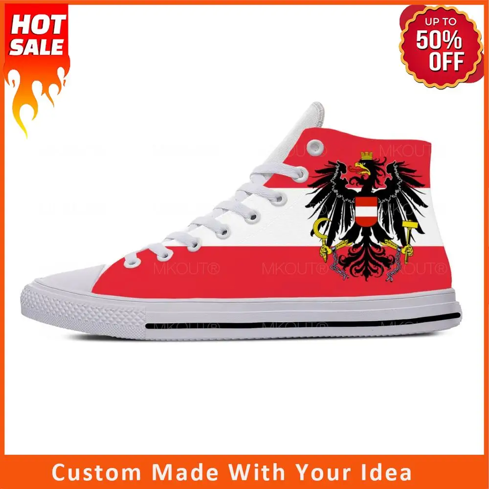 Hot Austria Austrian Republic Flag Patriotic Fashion Casual Shoes Lightweight Men Women Sneakers Breathable High Top Board Shoes