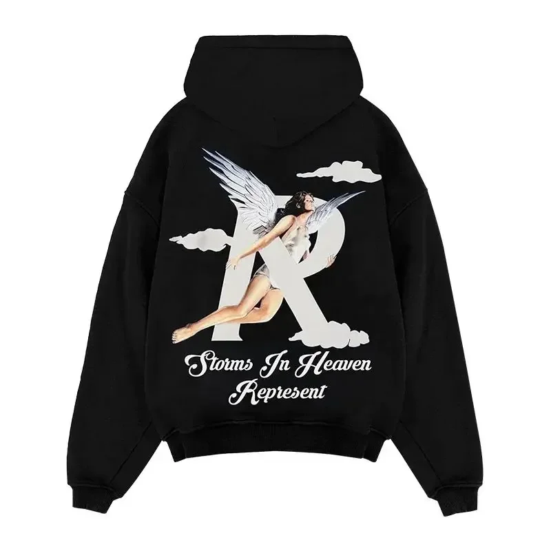 Representing Storm in Heaven Hoodie Angel Print High Street Loose-fitting Hoodie Trendy Men\'s and Women\'s Hoodies