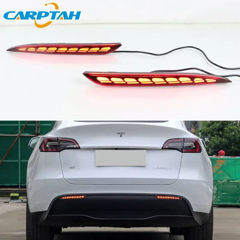 

LED Rear Fog Lamp For Tesla Model Y 2019 2020 2021 2022 Car Bumper Brake Light Reflector 3-in-1 Functions Signal Indicators