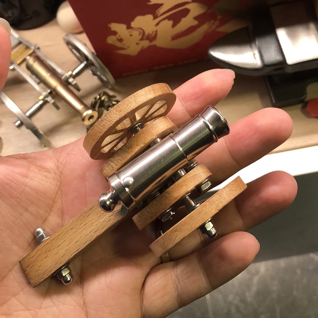 Stainless Steel Mini Napoleon Cannon Model, Beech Wood, Military Enthusiast Ornament view 2