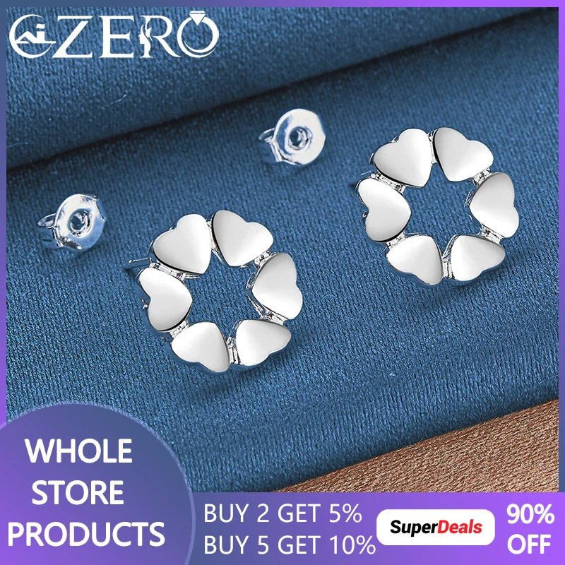 ALIZERO 925 Sterling Silver Heart Lucky Grass Stud Earrings For Women Fashion Party Jewelry Wedding Gift Cute Charm Accessories