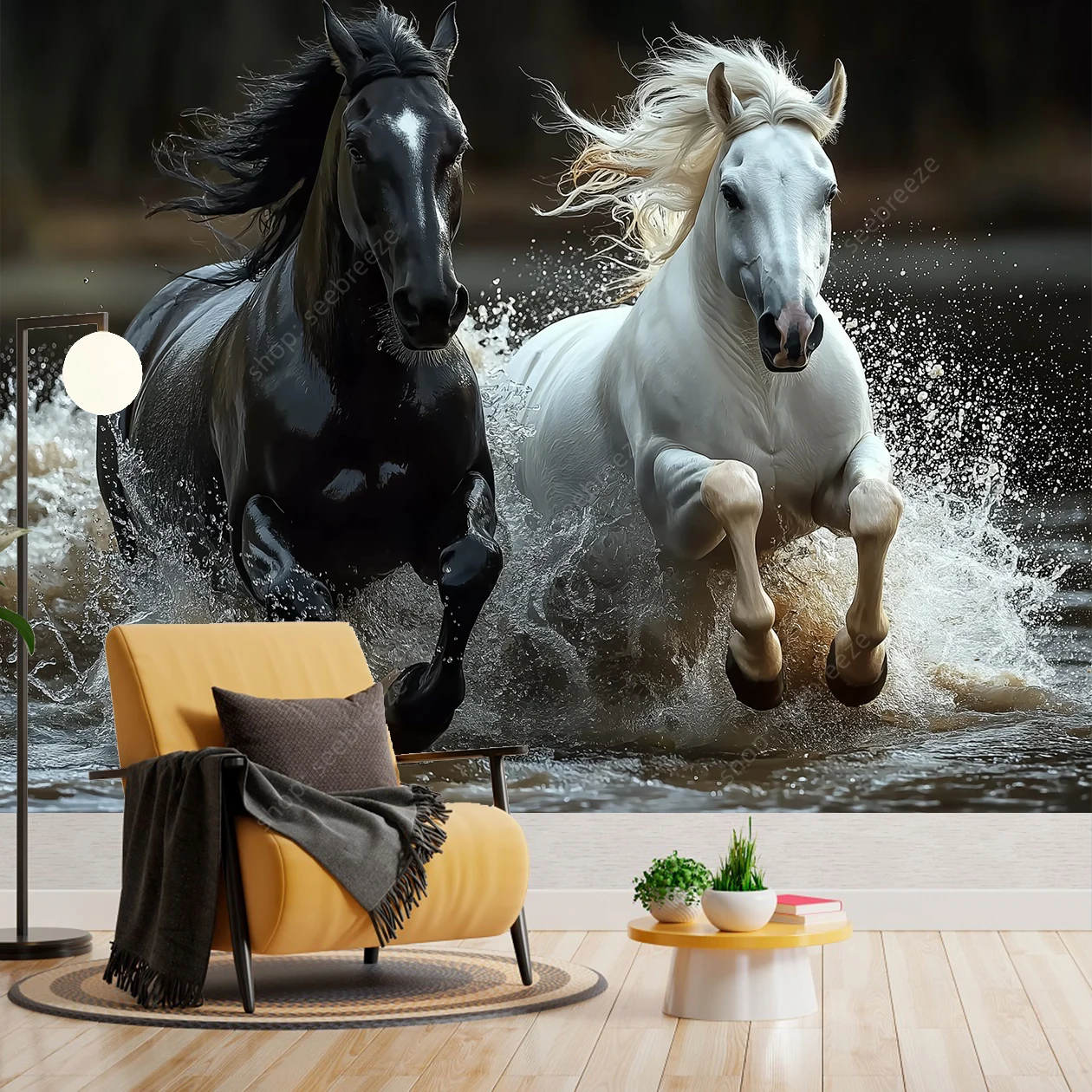 مهيب أبيض وأسود الحصان نسيج أنيق الخيول جدار الفن لغرفة المعيشة ديكور غرفة نوم الحديثة بوهو نمط تصميم المنزل #6