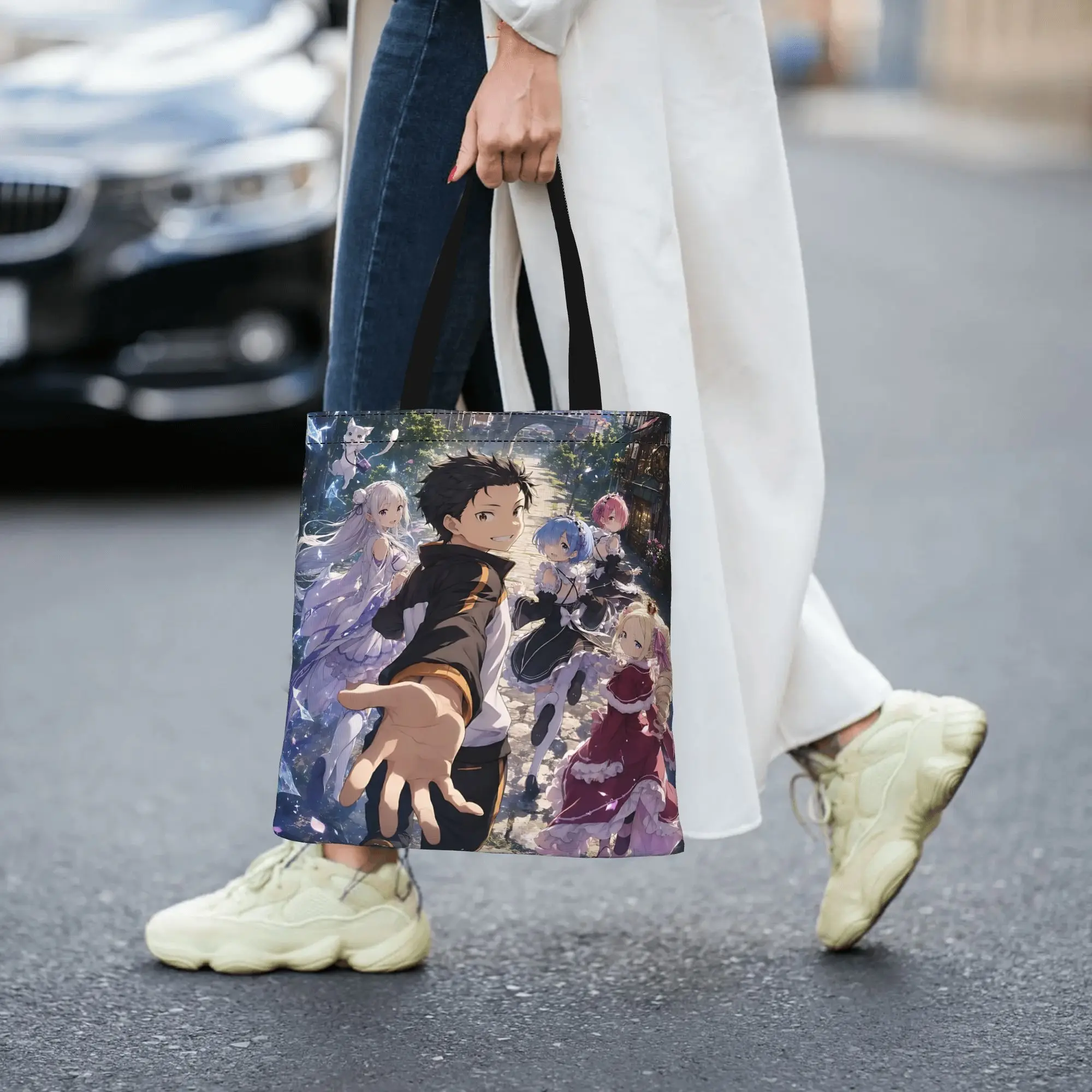 Fashion Women's Bag Re ZERO Anime Shopping Bag Canvas  Canvas Tote Bag Women'S Shoulder Handbag Christmas Gift