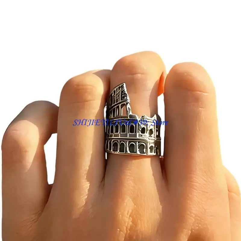 E21F Unique Retro Roman Amphitheater Shaped Ring Unisex Fashion Jewelry Accessory
