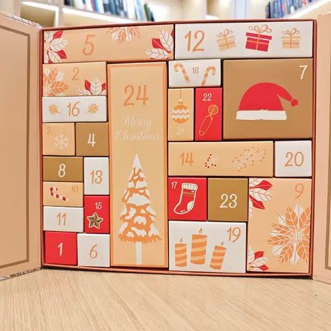 Christmas Countdown Box, 24 Days Seasonal Holiday Decorations, Portable Empty Paper Calendar Advent Box, Suitable for Winter Celebrations, Men, Women, College Students, Teens and Adults