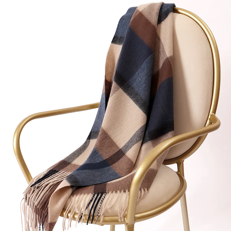 New 100%Wool Scarf Women Fashion Natural Fabric High Quality Plaid Printed Big Size Shawl Winter