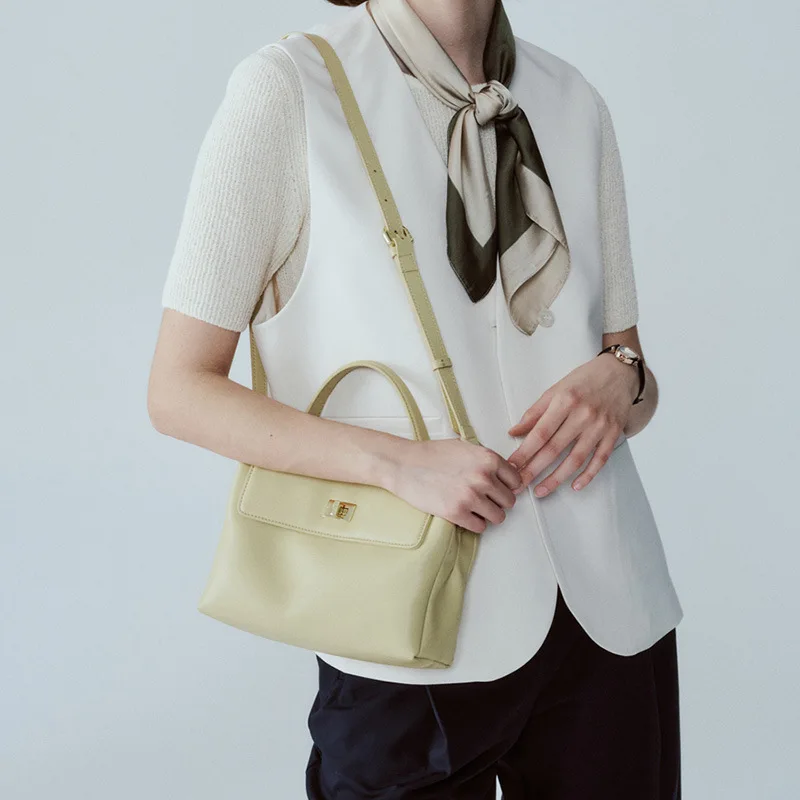 Spring Summer Soft Cow Women Famous Brands Leather Bags Handbags Bag Handheld One Shoulder Women\'s Bag Off White
