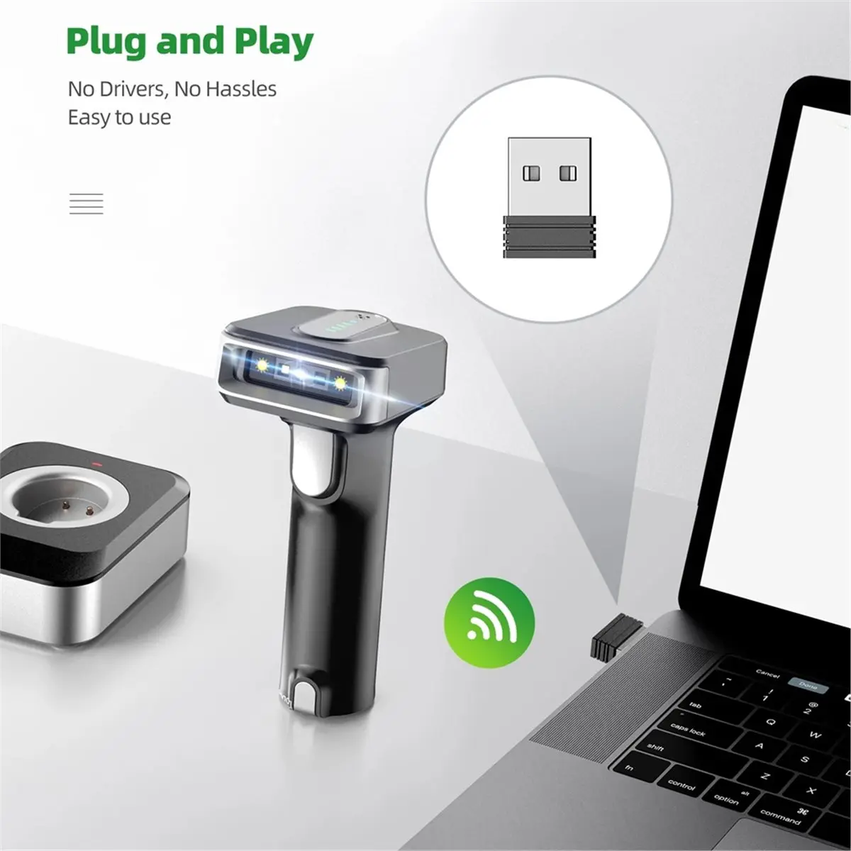 Handheld Bluetooth Barcode Scanner QR Code Wireless 2D Barcode Reader Bar Code Scanner with Charging Base
