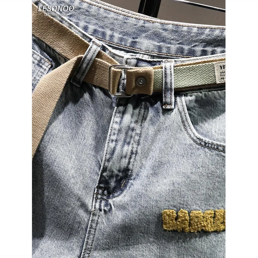 Tendência da moda verão impresso perna reta estiramento jeans masculino casual solto confortável retro esportes shorts de alta qualidade