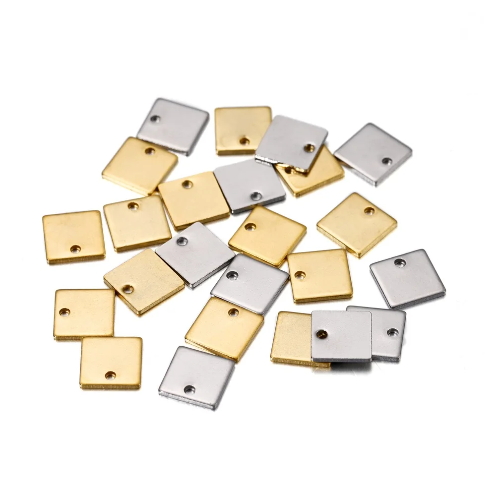30pcs 7mm Stainless Steel Charms Square Charm Pendant Stamping Blanks Pendants For Necklaces DIY Jewelry Making Custom Engraving