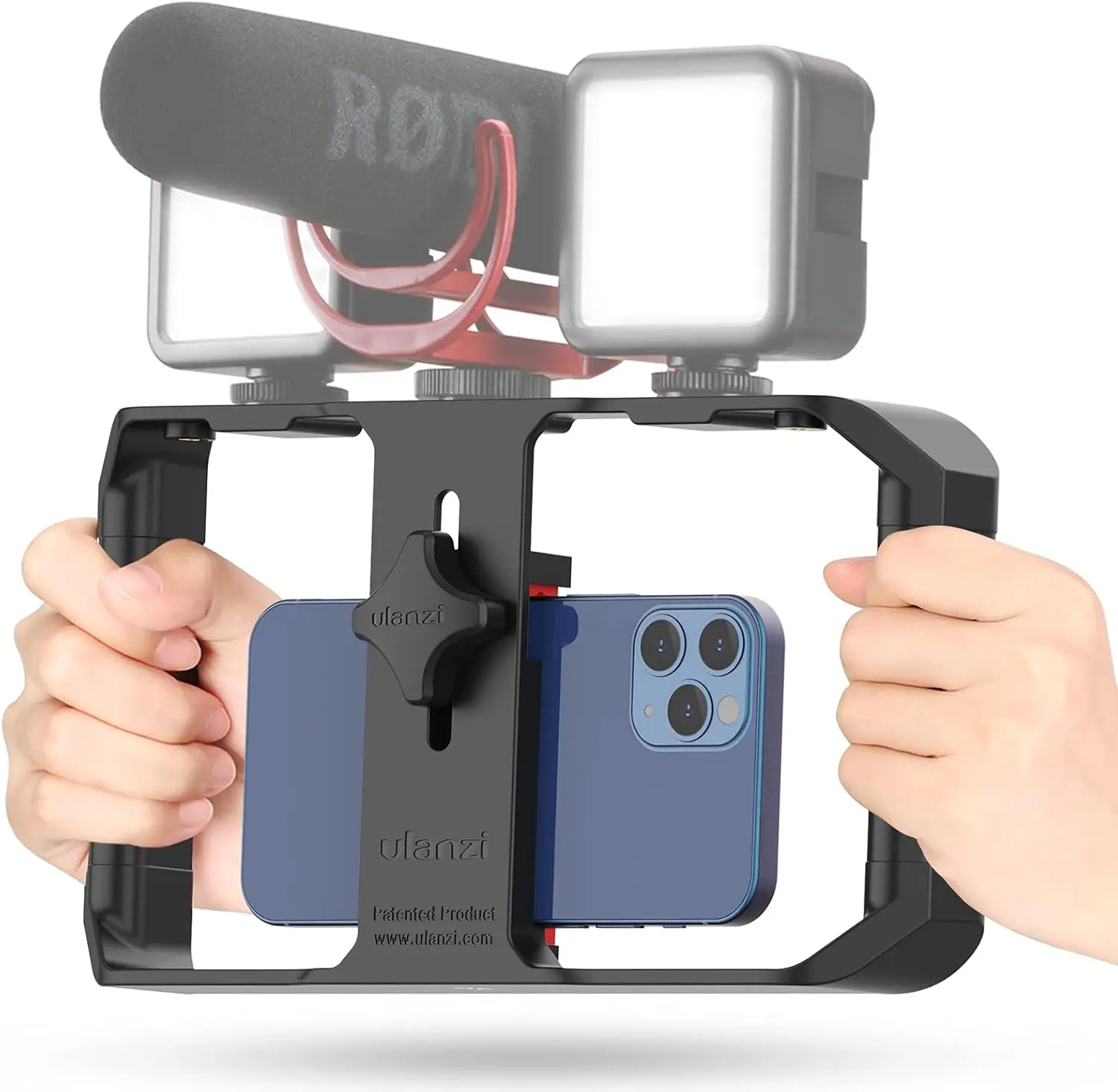 

Pro Smartphone Video Rig with Cold Shoe Mounts, Stabilizer Grip Tripod for iPhone Samsung Videography