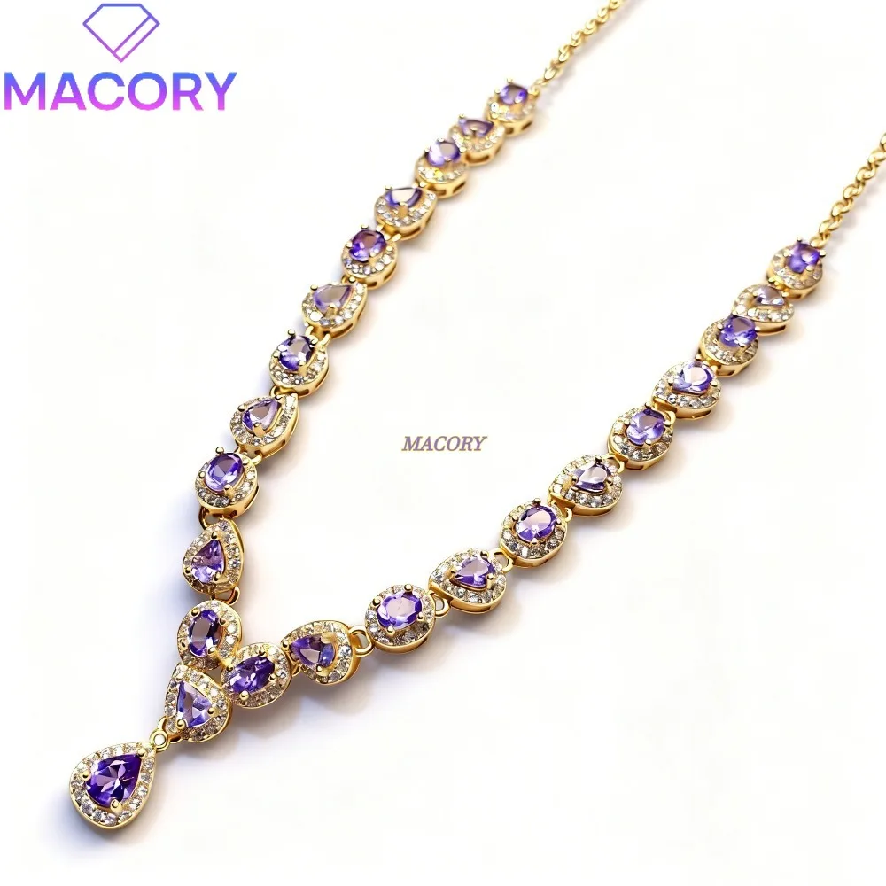 

Natural Tanzanite Necklace S925 Sterling Silver Luxury Women's Jewellery Accessory Exquisite Clavicle Chain Holiday Gift