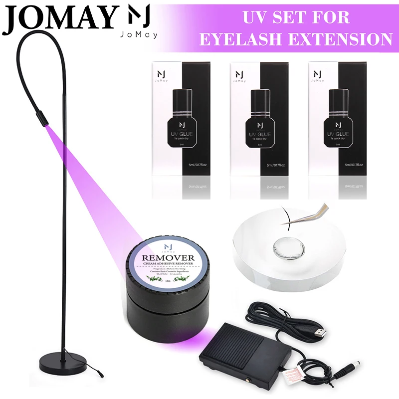 

JOMAY Professional Set For Eyelash Extension 1S Glue UV Lamp False Eyelash Patches 50pairs Black