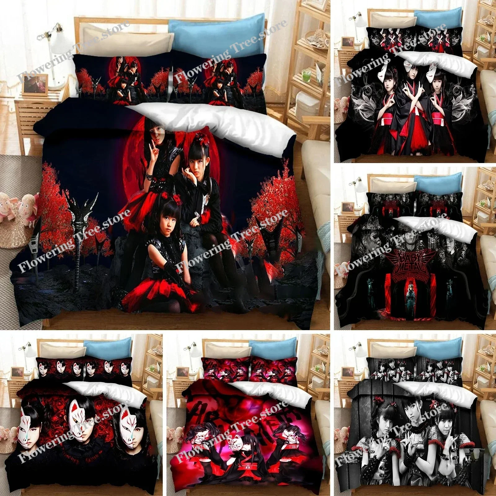 

3D Printed Babymetal Band Bedding Set Pillowcase Duvet Cover Double Twin Full Queen King Adult Kids Bedclothes Quilt Cover