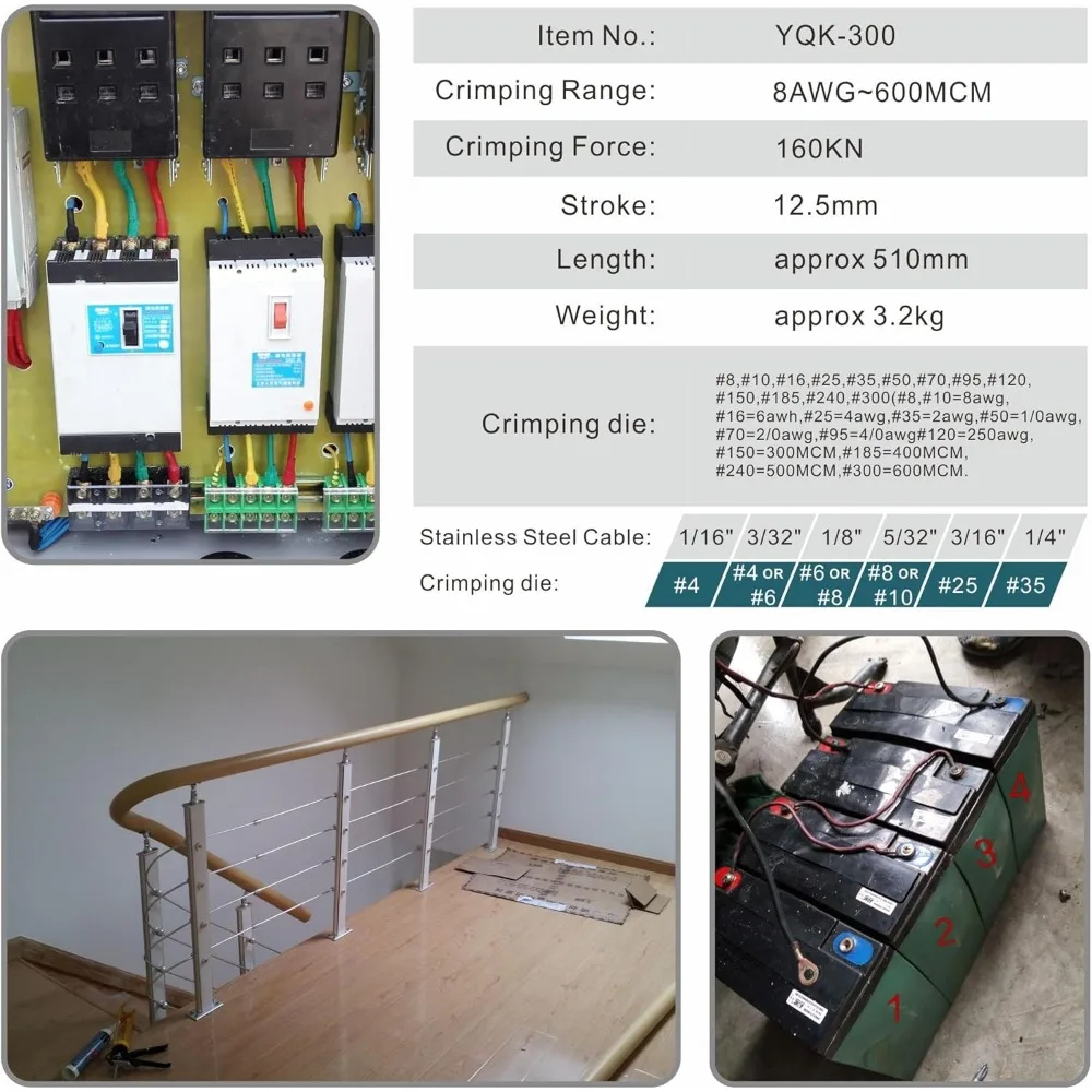 Imagem -03 - Industrial Hidráulica Cabo Lug Crimper Cabo Terminal Elétrica Fio Kit de Ferramentas 16 Ton Awg para 600 Mcm 13 Pares de Die Sets