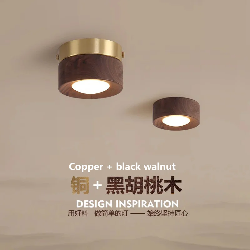 

Nordic Walnut Wood LED Ceiling Lights Downlight Home Decor Corridor Lamp Spotlight for Bedroom Living, Dining Room Study Kitchen