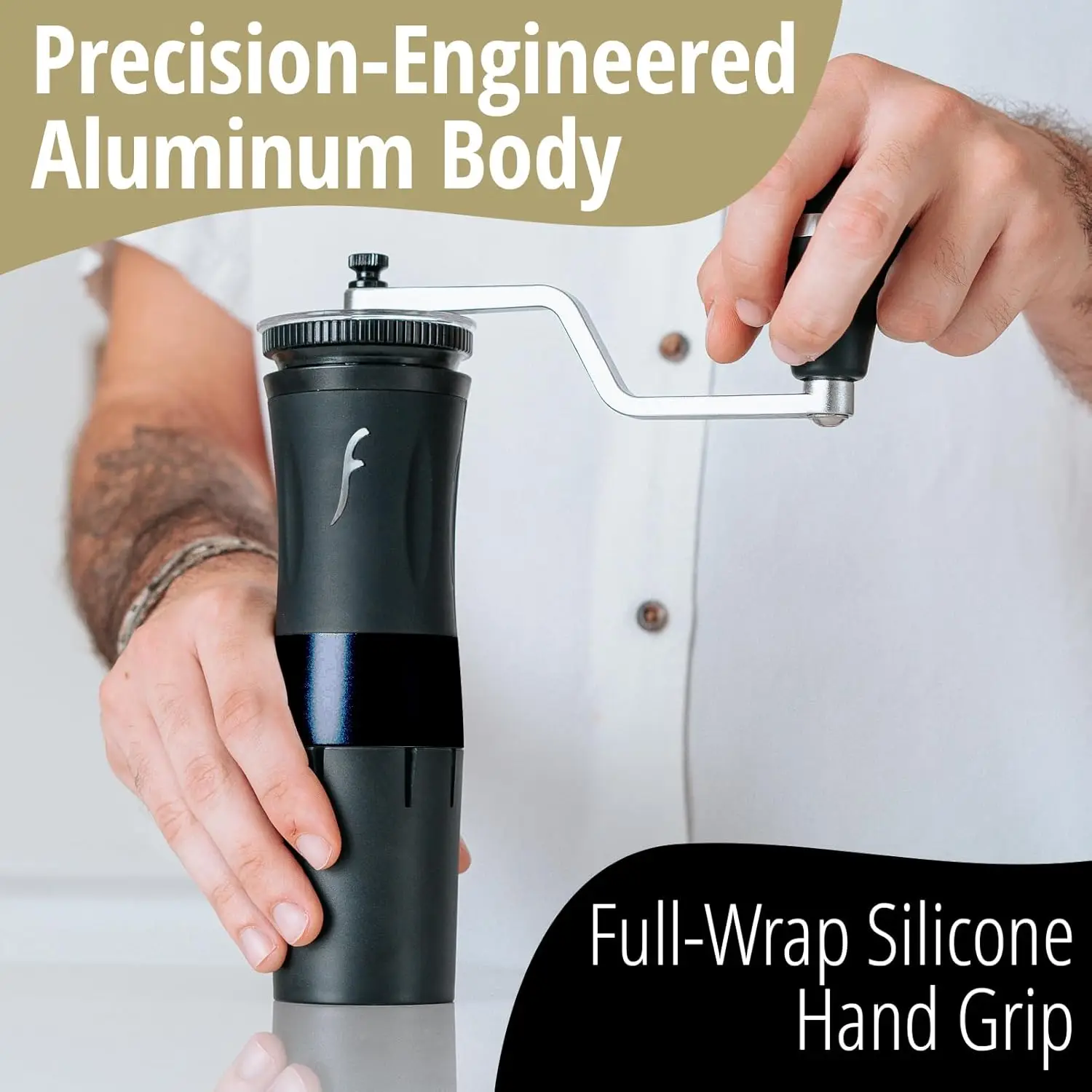 مطحنة قهوة يدوية مع نتوءات فولاذية لجميع طرق التخمير، محمولة وقابلة للتعديل