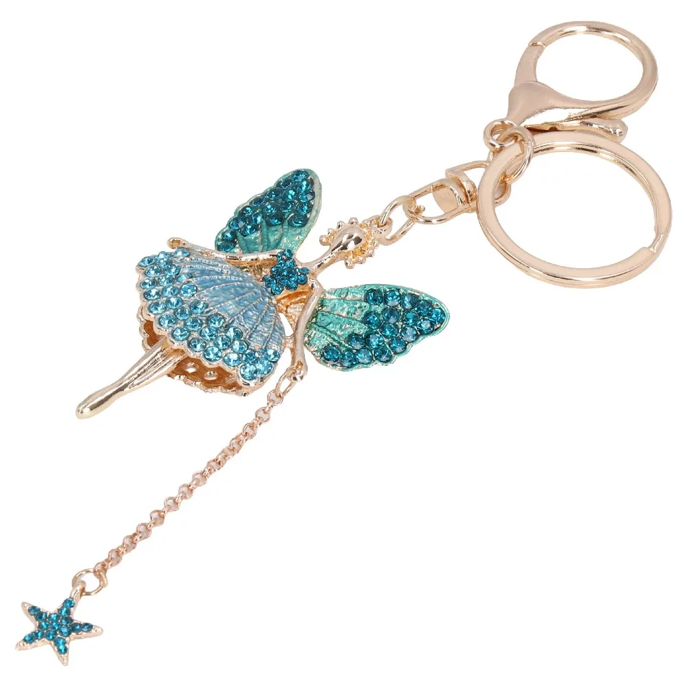 1pcs Metal Shape Pendant Rhinestone Keychain Rhinestone Decoration Butterfly Wing Design Angel Girl Keychain