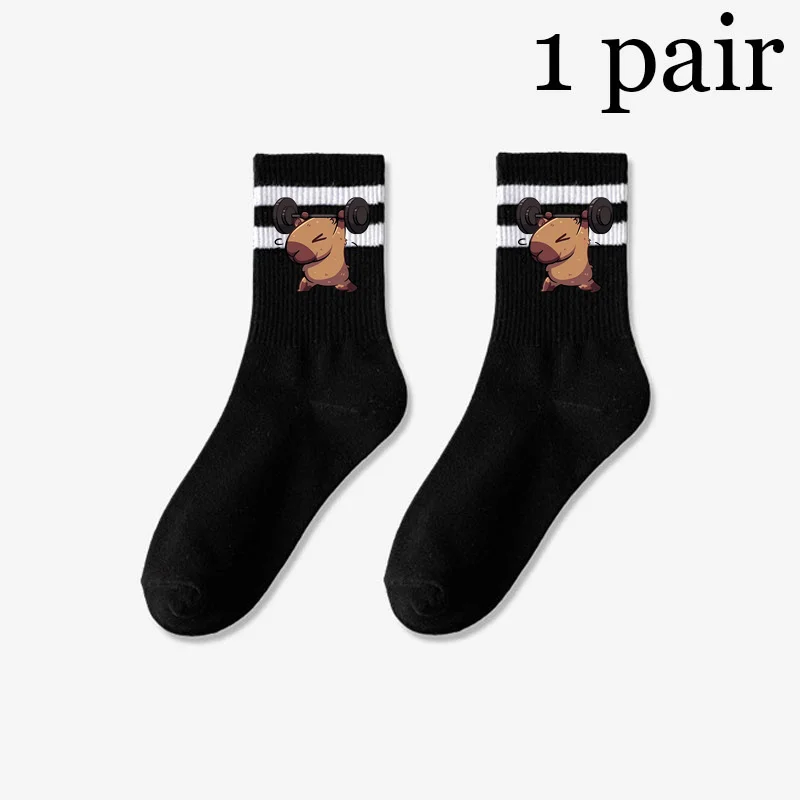 Funny Fitness Capybara Women Black White Medium Length Socks Trendy Suitable Spring Summer Sock Streetwear Harajuku Casual Socks