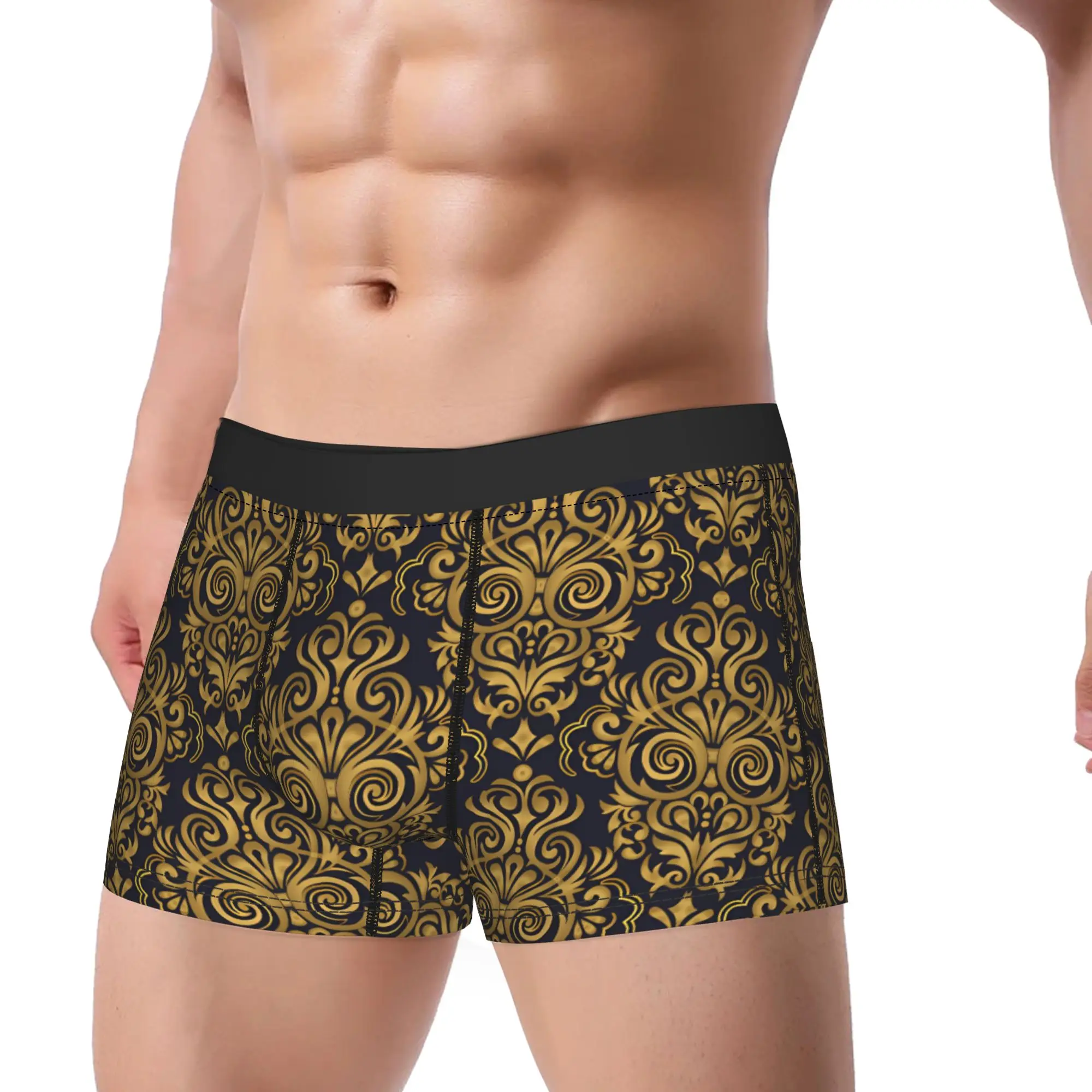 Custom Golden Lion And Damask Ornament Underwear  Customs Boxer Shorts High Quality Men Panties Breathable Boxer Brief Gift Idea
