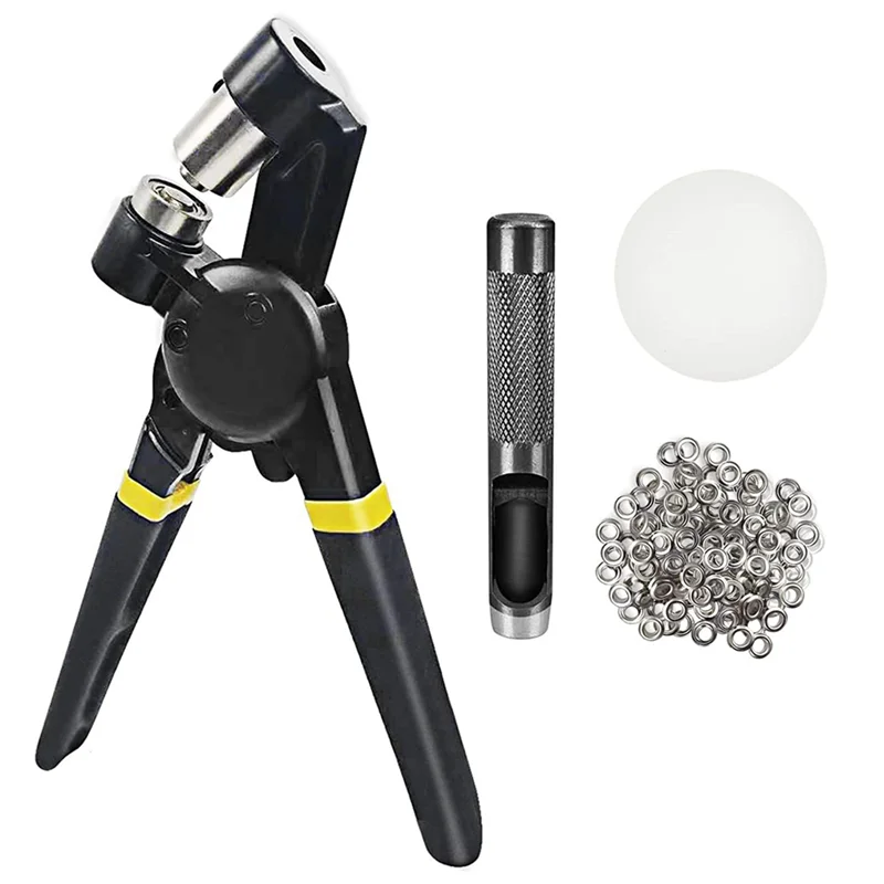 PB-Grommet Tool Kit Press Pliers 3/8 Inch (10Mm) Hole Punch Manual Kits Handheld Small Hole Machine With Silver Grommets