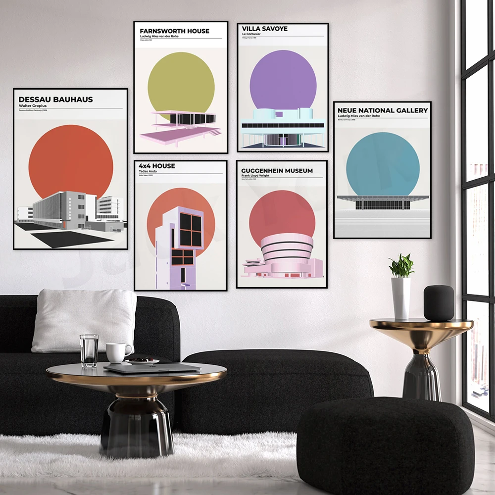 ملصق معماري | فيلا سافوي لو كوربوزييه | متحف غوجنهين | طباعة معمارية | طباعة معمارية | ديكور فني حائطي