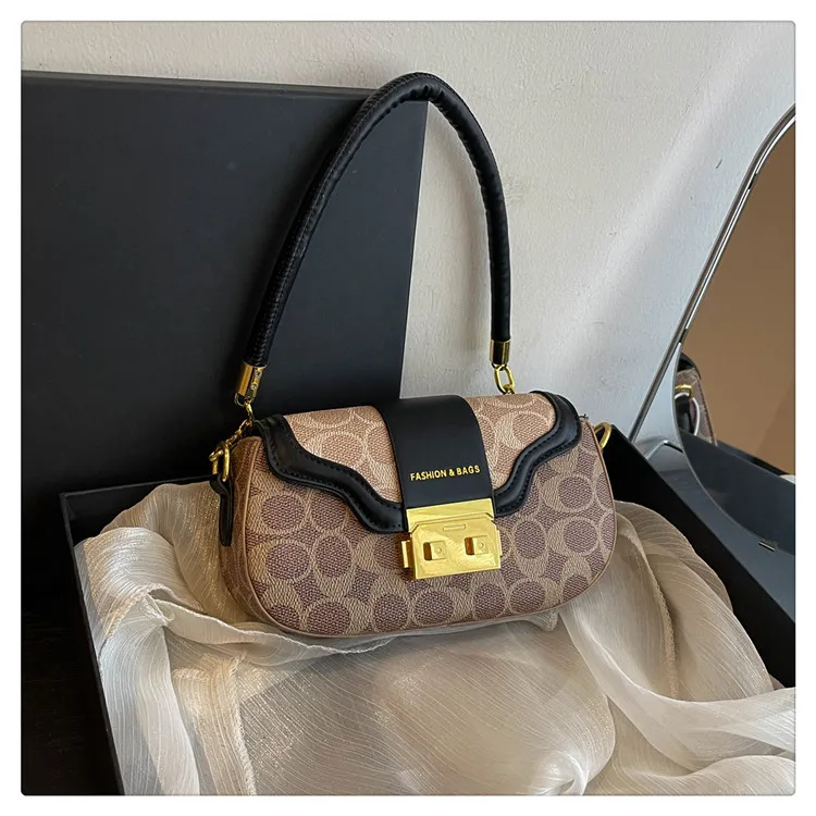 

2025 New Contrast Print Saddle Bag Crossbody/Shoulder/Underarm Multi-Way Purse Stylish Chain Strap Handbag for Women