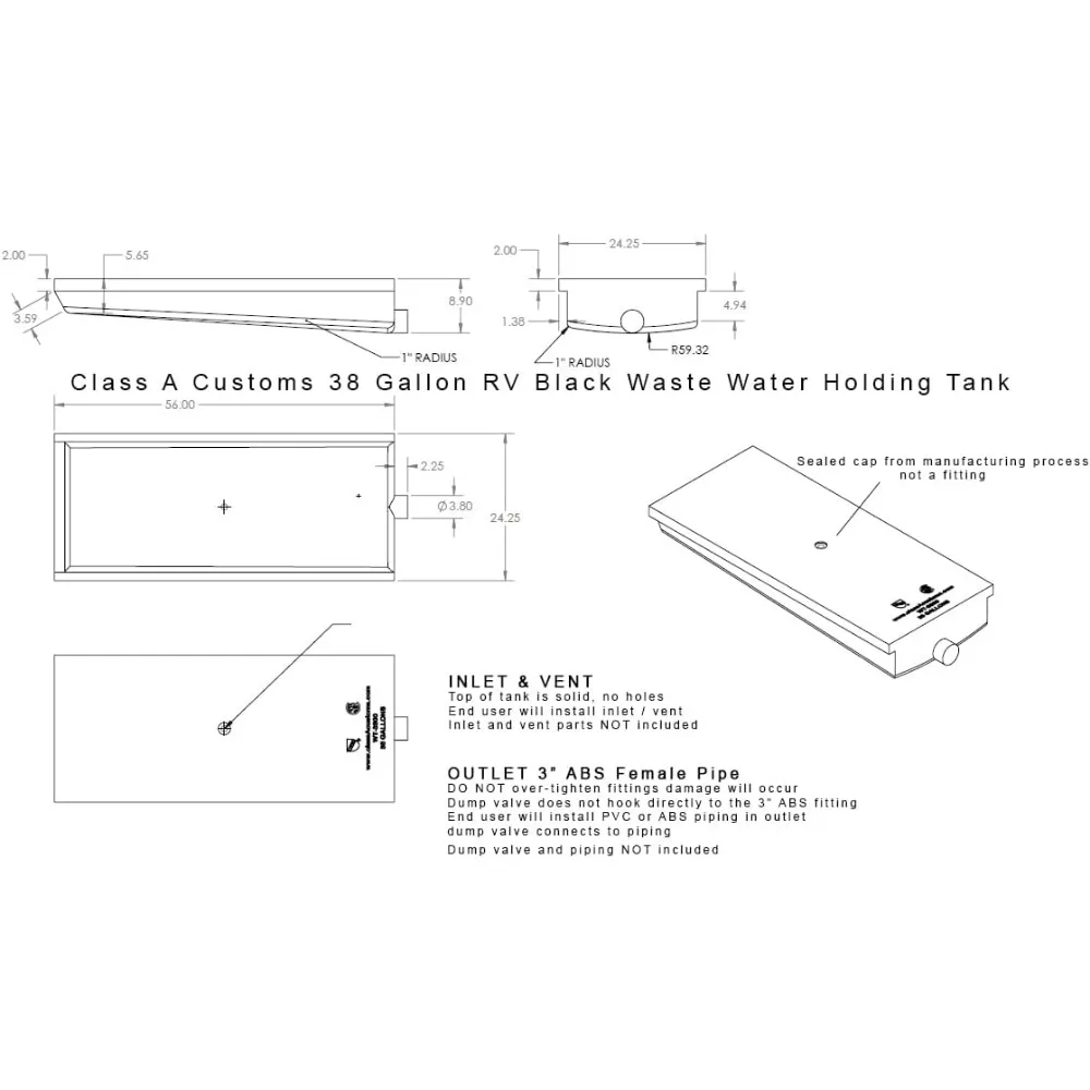 38-Gallonen-Wassertank für Wohnmobile in Schwarz – Abfallhaltesystem mit großem Fassungsvermögen WT-3800