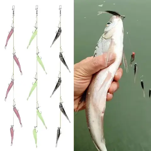5pcs 낚시 미끼 클러스터 미끼 부드러운 미끼 3D 눈 머리 꼬리 Wobbler 시뮬레이션 낚시 미끼 농어 낚시 액세서리