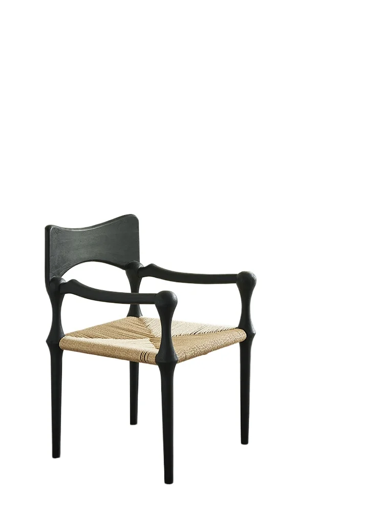 

French retro solid wood dining chair, creative and simple study medieval weaving artistic chair