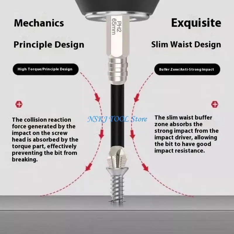 Juego puntas destornillador magnético L8RC, 9 Uds., PH2, tornillo vástago hexagonal antideslizante, cabeza cruzada
