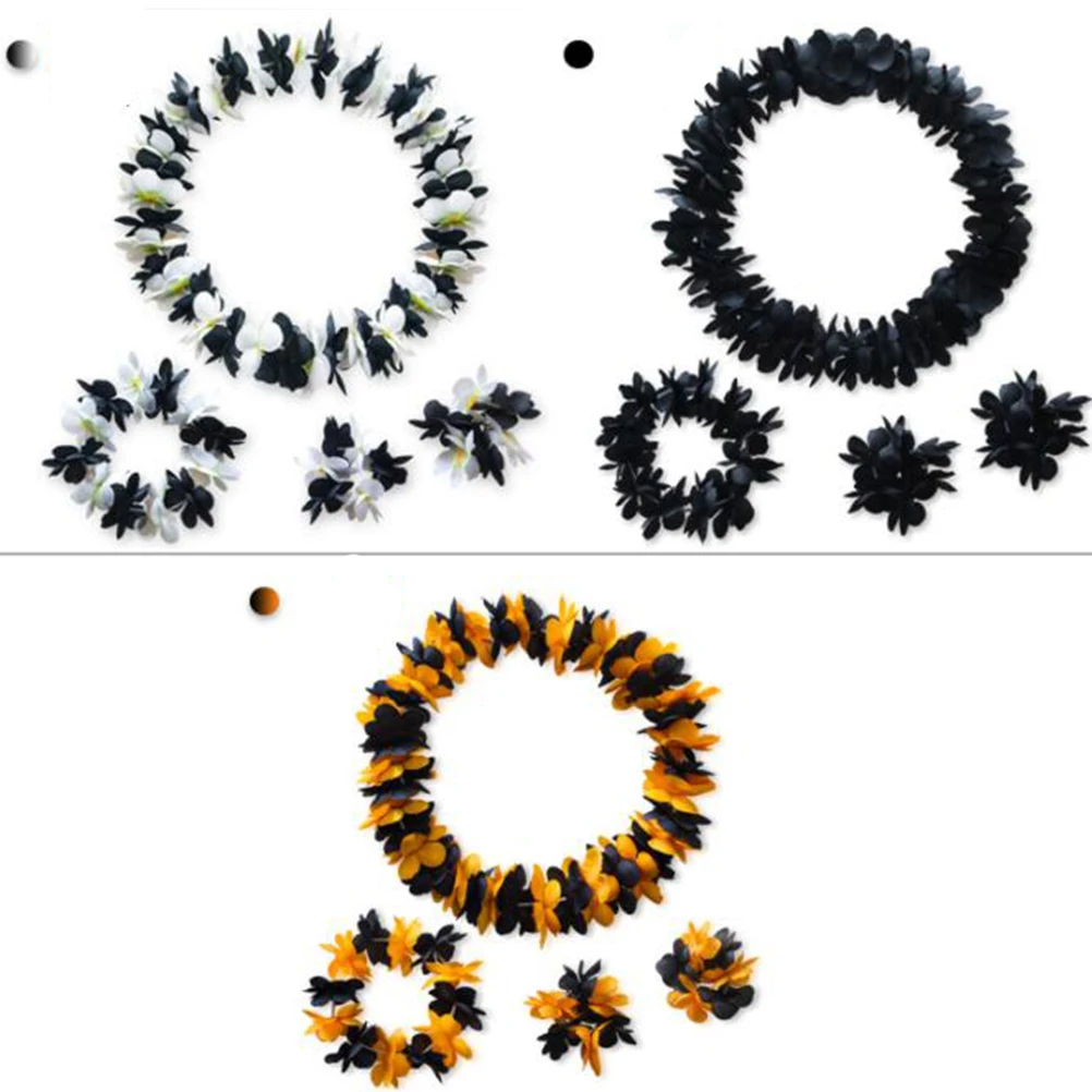 

Artificial Flower Headband 4 Pcs Hawaiian Garland Floral Wreath Necklace Bracelet Luau Party Decoration Supplies Handmade