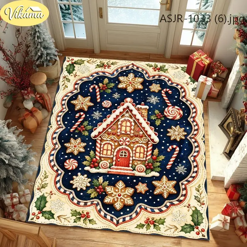 VIKAMA Rustic Pine Cone Christmas Crystal Velvet Rug, 8 Assorted Designs, Non-Slip Washable Xmas Area Rug