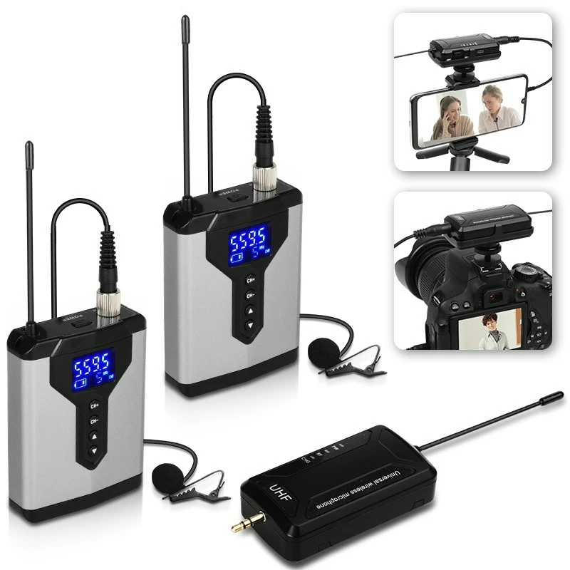 

UHF Headset/ Lavalier Lapel Wireless Microphone System with Transmitter Receiver Digital Headset Mic for Vlog Live Recording