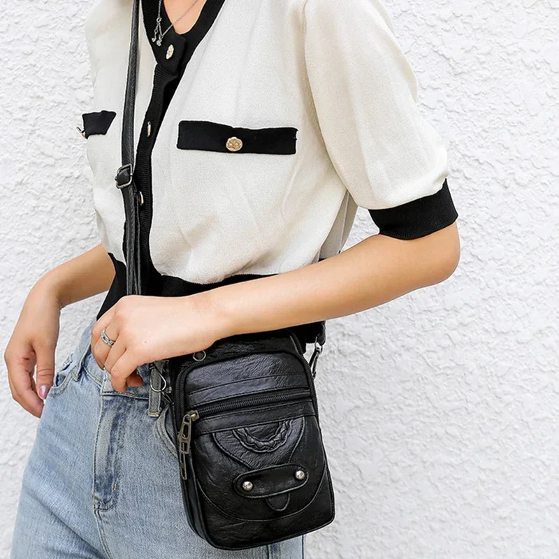 Retro กระเป๋าถือสตรีหนังนุ่มไหล่ Messenger กระเป๋าโทรศัพท์มือถือ Crossbody กระเป๋าสแควร์กระเป๋าช้อปปิ้งกระเป๋า Bolsa