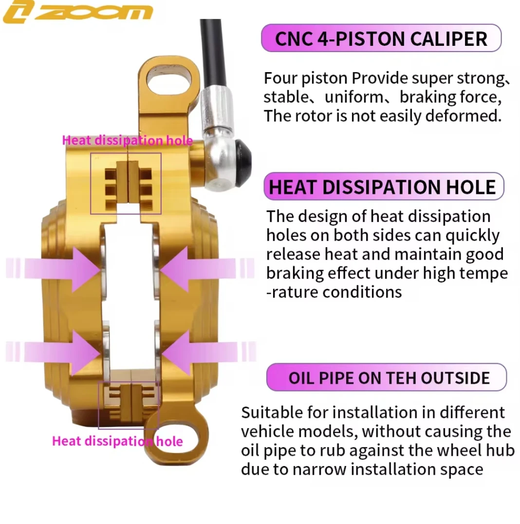 ZOOM HB910 MTB 4 Piston Bicycle Hydraulic Brake 900/1550mm Ultralight 560g Cooling Oil Pressure MTB Bike Hydraulic Brake Parts