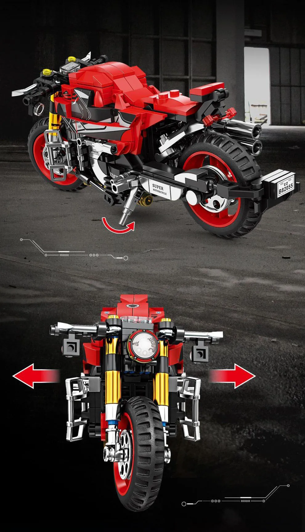 Schnelles Motorrad XR155 RnineT ‌ Dragster 800 Indian Scout Modellbausatz, Motor-Konstruktions-Bausteine, Spielzeug für Geschenke – Detail 8