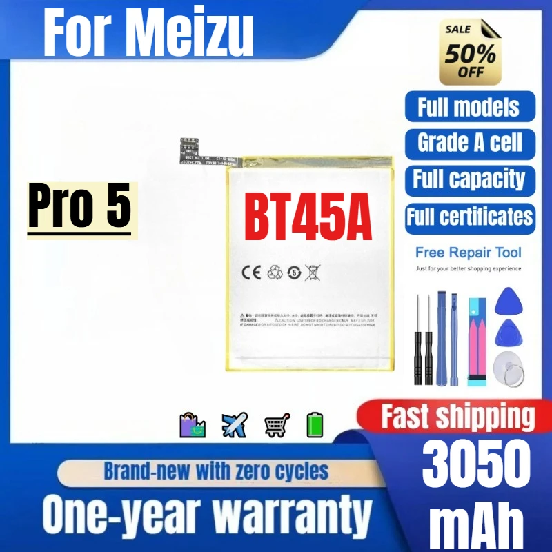 BT45A for Meizu Pro 5 Mobile Phone Battery 0Cycle High Quality High Capacity Battery Replacement Bateria Grade A Cell with Tools