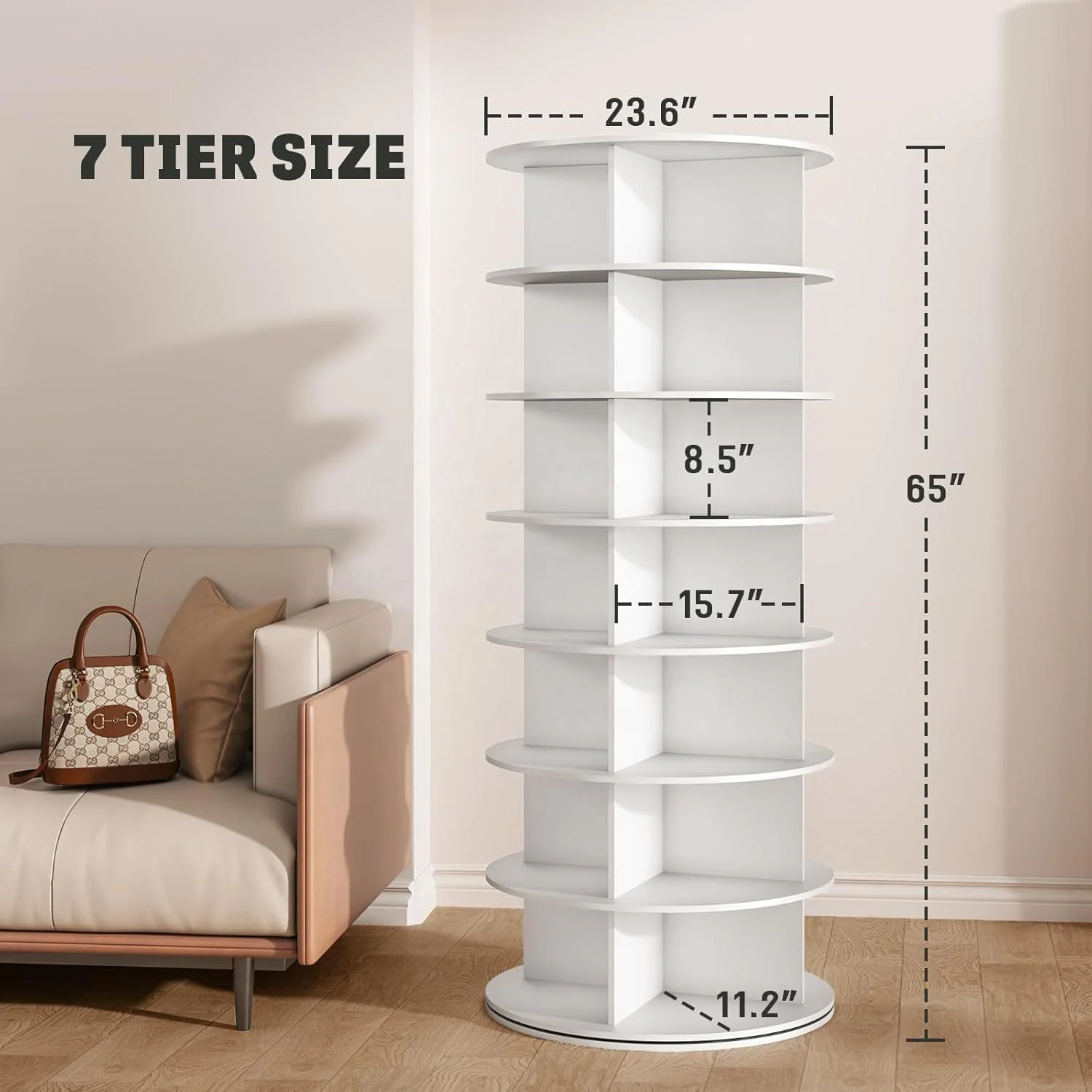 Modern 360 Storage Tall Large Wooden Shoe Rack Custom Rotating Space-Saving Stand Light Duty Wholesale Display