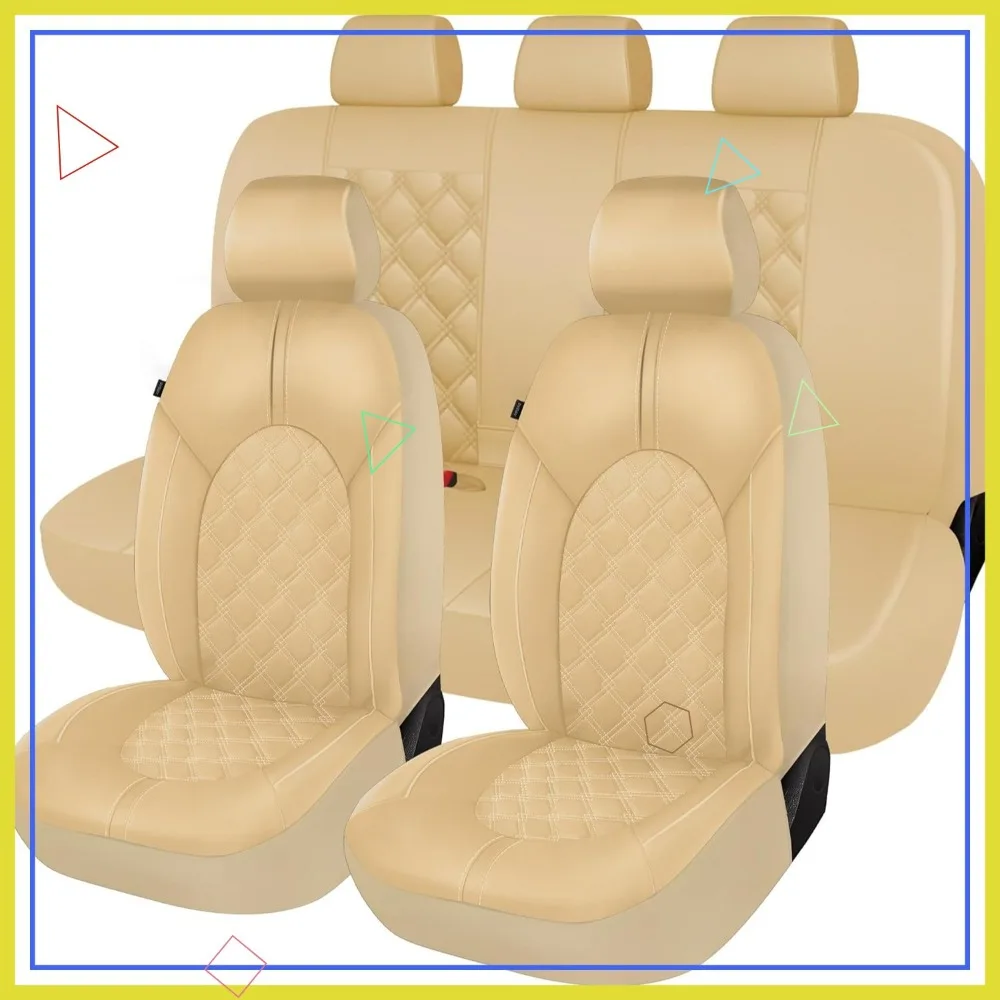

Waterproof PU Leather Car Seat Covers Full Set with Split Bench Design for Universal Sedans, SUVs, Trucks in Beige