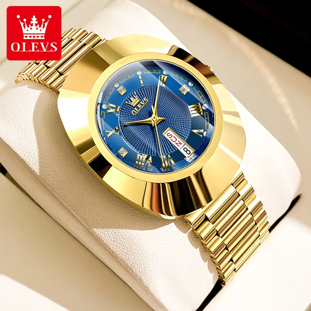 OLEVS 7008 Original Woman Watch Tungsten Steel Case Gold Steel Strap Quartz Women's Watches Waterproof Ladies Dress Wristwatches