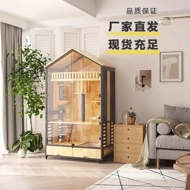 Solid wood cat villa home indoor panoramic glass cat nest cage large free space integrated room house