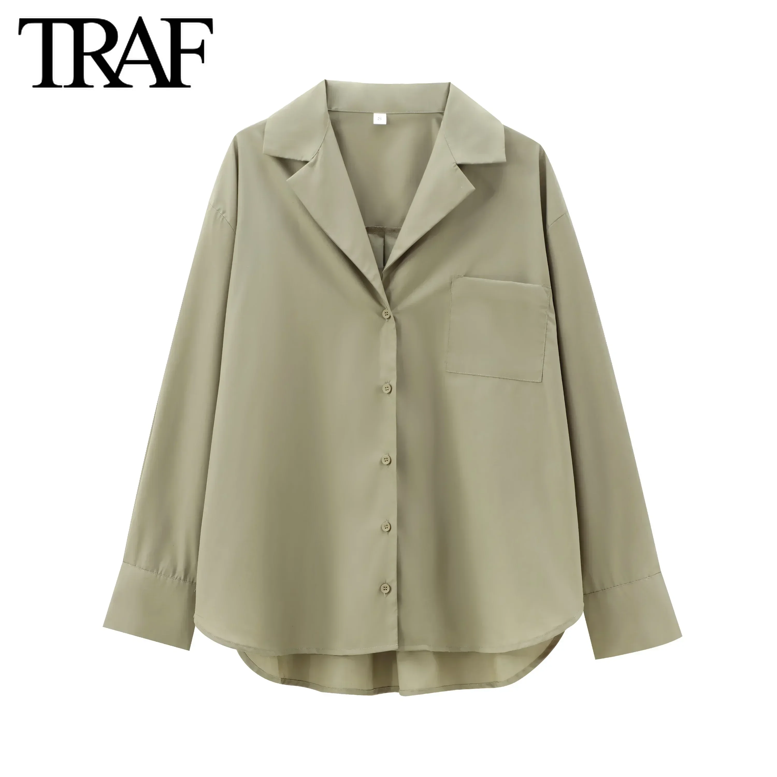 TRAF Women Fashion Spring Autumn New 2024 Poplin Pocket Long Sleeve Suit Collar Blouse Street Clothing Shirt Chic Ladies Top